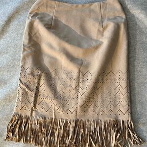 Stylish Beige Pencil Skirt with Fringe